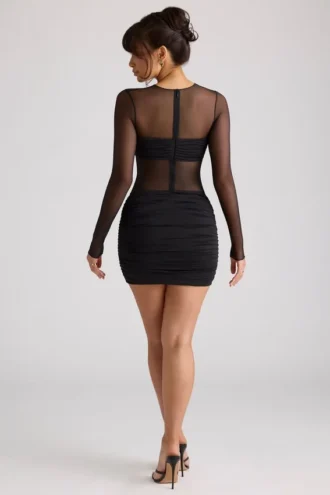 Vestito Essie con maniche lunghe e inserti trasparenti in nero