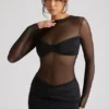 Vestito Essie con maniche lunghe e inserti trasparenti in nero Vestito Essie con maniche lunghe e inserti trasparenti in nero