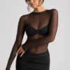 Vestito Essie con maniche lunghe e inserti trasparenti in nero Vestito Essie con maniche lunghe e inserti trasparenti in nero