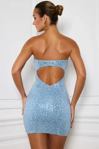 Vestito Hibana con scollo a cuore decorato in azzurro