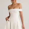 Vestito Jaida in modal con spalle scoperte e linea ad A, bianco Vestito Jaida in modal con spalle scoperte e linea ad A, bianco