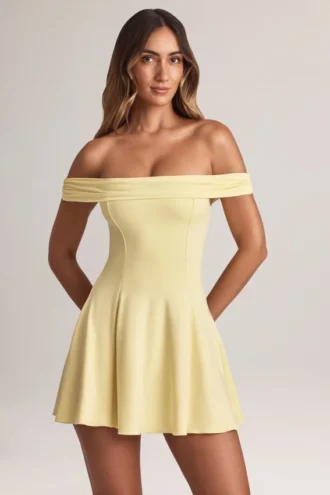 Vestito Jaida in modal con spalle scoperte e linea ad A in color sorbetto al limone