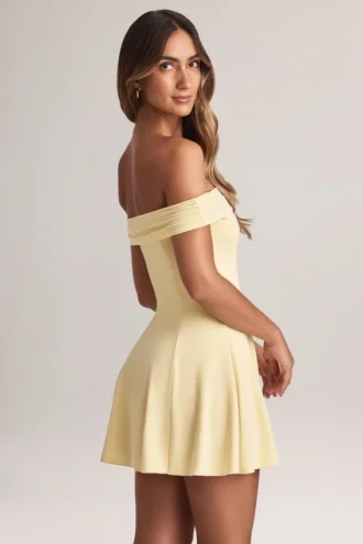 Vestito Jaida in modal con spalle scoperte e linea ad A in color sorbetto al limone