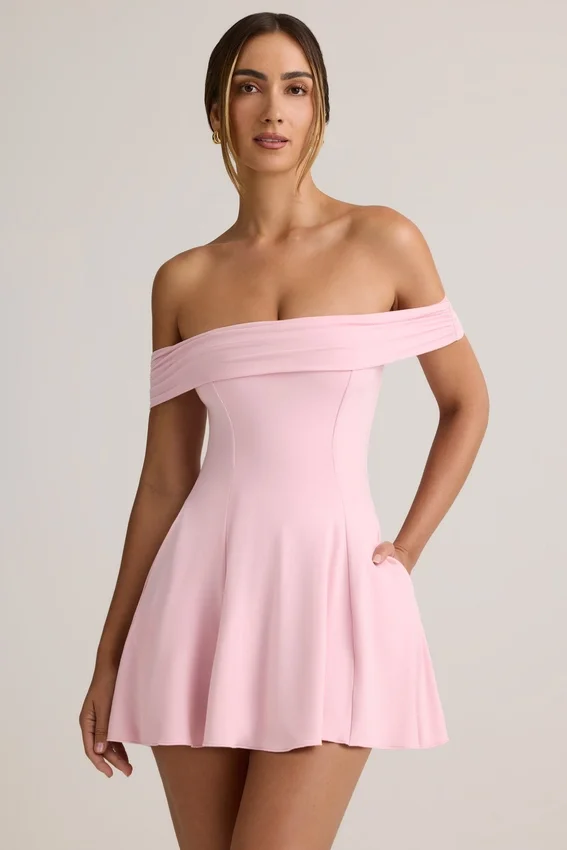 Vestito Jaida in modal con spalle scoperte e linea ad A in rosa confetto Vestito Jaida in modal con spalle scoperte e linea ad A in rosa confetto