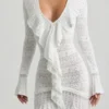 Vestito Jolessa in maglia pointelle con bordi arricciati, bianco Vestito Jolessa in maglia pointelle con bordi arricciati, bianco
