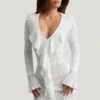 Vestito Jolessa in maglia pointelle con bordi arricciati, bianco Vestito Jolessa in maglia pointelle con bordi arricciati, bianco