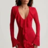 Vestito Jolessa in maglia pointelle con bordi arricciati, rosso scarlatto Vestito Jolessa in maglia pointelle con bordi arricciati, rosso scarlatto