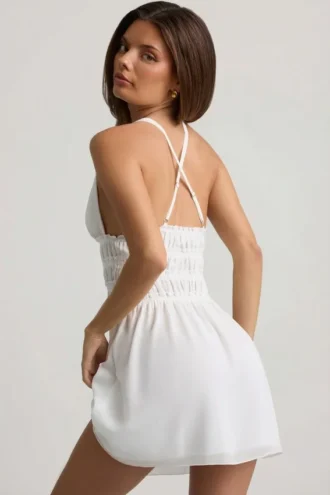 Vestito Kaelis con scollo profondo e incrocio sulla schiena, bianco