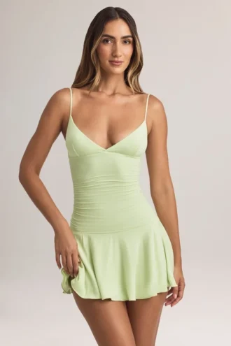 Vestito Kelbie in modal con ruches e linea ad A in verde salvia