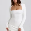 Vestito Lana in modal a coste con bordi in pizzo, bianco Vestito Lana in modal a coste con bordi in pizzo, bianco