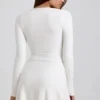 Vestito Lana in modal a coste con bordi in pizzo, bianco Vestito Lana in modal a coste con bordi in pizzo, bianco