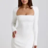 Vestito Lana in modal a coste con bordi in pizzo, bianco Vestito Lana in modal a coste con bordi in pizzo, bianco