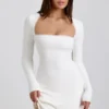 Vestito Lana in modal a coste con bordi in pizzo, bianco Vestito Lana in modal a coste con bordi in pizzo, bianco