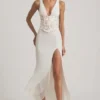 Vestito lungo a corsetto con scollo profondo e volant Nathalia in avorio Vestito lungo a corsetto con scollo profondo e volant Nathalia in avorio