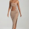 Vestito lungo a fascia con cut-out decorati Alamea in color miele Vestito lungo a fascia con cut-out decorati Alamea in color miele