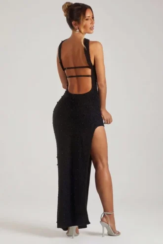 Vestito lungo a fascia con decorazioni Belgravia in nero