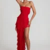 Vestito lungo a fascia con volant Nevali in rosso Vestito lungo a fascia con volant Nevali in rosso