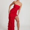 Vestito lungo a fascia con volant Nevali in rosso Vestito lungo a fascia con volant Nevali in rosso