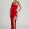 Vestito lungo a fascia con volant Nevali in rosso Vestito lungo a fascia con volant Nevali in rosso