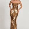 Vestito lungo a fascia Nottola con decorazioni 3D in oro Vestito lungo a fascia Nottola con decorazioni 3D in oro
