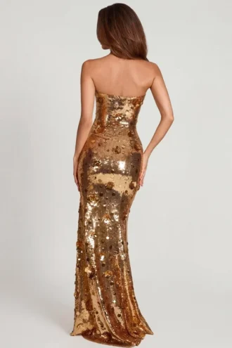 Vestito lungo a fascia Nottola con decorazioni 3D in oro