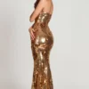 Vestito lungo a fascia Nottola con decorazioni 3D in oro Vestito lungo a fascia Nottola con decorazioni 3D in oro