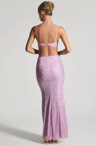 Vestito lungo a sirena con cut-out decorato Lucienne in rosa peonia