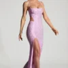 Vestito lungo a sirena con cut-out decorato Lucienne in rosa peonia Vestito lungo a sirena con cut-out decorato Lucienne in rosa peonia