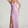 Vestito lungo a sirena con cut-out decorato Lucienne in rosa peonia Vestito lungo a sirena con cut-out decorato Lucienne in rosa peonia