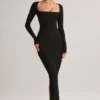 Vestito lungo aderente Lux in modal con scollo quadrato, colore nero Vestito lungo aderente Lux in modal con scollo quadrato, colore nero
