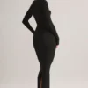 Vestito lungo aderente Lux in modal con scollo quadrato, colore nero Vestito lungo aderente Lux in modal con scollo quadrato, colore nero