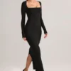 Vestito lungo aderente Lux in modal con scollo quadrato, colore nero Vestito lungo aderente Lux in modal con scollo quadrato, colore nero