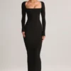 Vestito lungo aderente Lux in modal con scollo quadrato, colore nero Vestito lungo aderente Lux in modal con scollo quadrato, colore nero