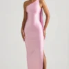 Vestito lungo asimmetrico con dettaglio a sciarpa Sheril in rosa tenue Vestito lungo asimmetrico con dettaglio a sciarpa Sheril in rosa tenue