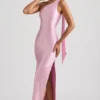 Vestito lungo asimmetrico con dettaglio a sciarpa Sheril in rosa tenue Vestito lungo asimmetrico con dettaglio a sciarpa Sheril in rosa tenue