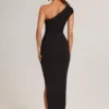 Vestito lungo asimmetrico con ruches in modal Maude, nero Vestito lungo asimmetrico con ruches in modal Maude, nero