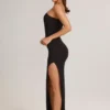 Vestito lungo asimmetrico con ruches in modal Maude, nero Vestito lungo asimmetrico con ruches in modal Maude, nero