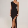 Vestito lungo asimmetrico con ruches in modal Maude, nero Vestito lungo asimmetrico con ruches in modal Maude, nero
