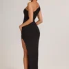 Vestito lungo asimmetrico con ruches in modal Maude, nero Vestito lungo asimmetrico con ruches in modal Maude, nero