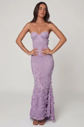 Vestito lungo con corsetto allacciato Amal in lilla