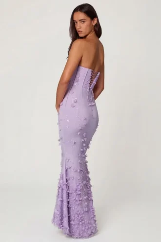Vestito lungo con corsetto allacciato Amal in lilla