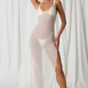 Vestito lungo con cut-out e dettagli in perla Pacifica in bianco perla Vestito lungo con cut-out e dettagli in perla Pacifica in bianco perla
