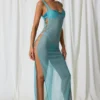 Vestito lungo con cut-out e dettagli in perle Pacifica in turchese Vestito lungo con cut-out e dettagli in perle Pacifica in turchese