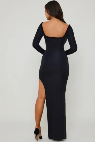 Vestito lungo con cut-out e volant Matilda in nero
