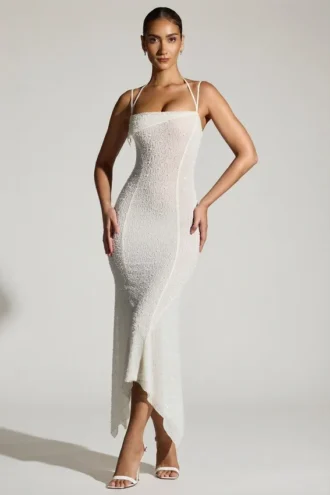 Vestito lungo con orlo a fazzoletto decorato Dole in bianco