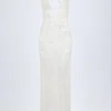 Vestito lungo con schiena scoperta e decorazioni Lanai in bianco