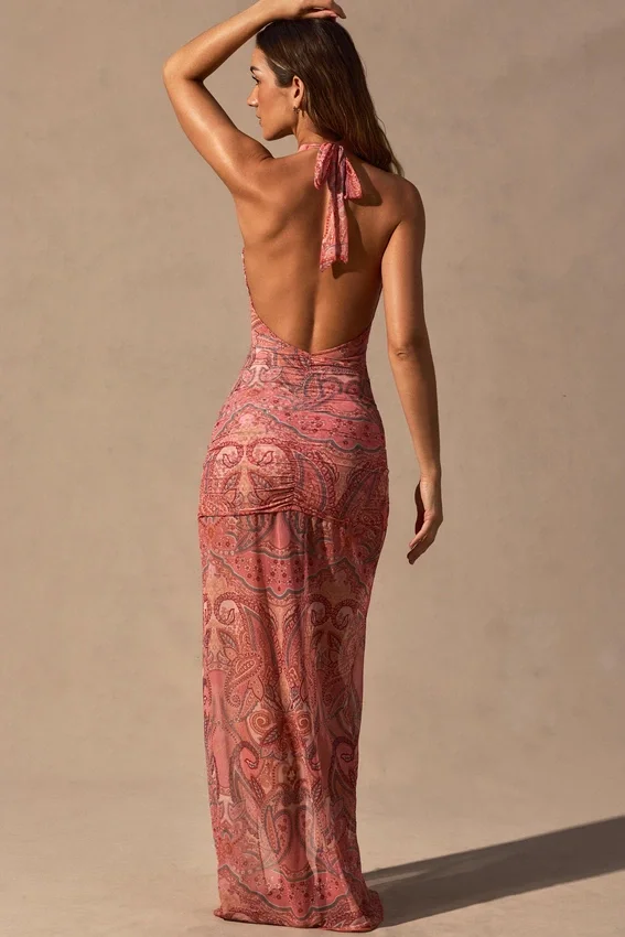 Vestito lungo con scollo all’americana e cut-out Caicos con stampa Paisley Vestito lungo con scollo all’americana e cut-out Caicos con stampa Paisley