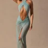 Vestito lungo con scollo all’americana e cut-out Caicos in verde acqua