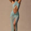 Vestito lungo con scollo all’americana e cut-out Caicos in verde acqua