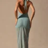 Vestito lungo con scollo all’americana e cut-out Caicos in verde acqua